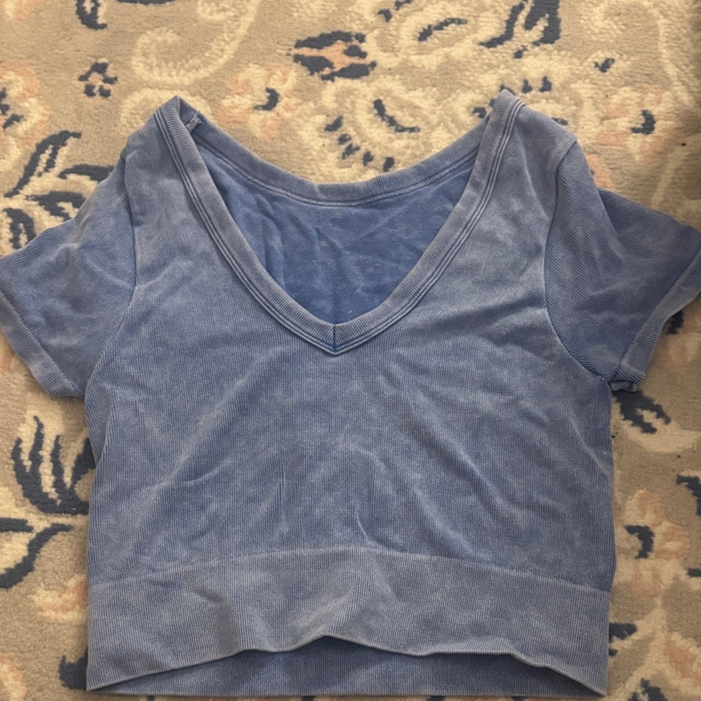 Buckle Blue V-Neck Crop Top